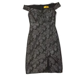 Nicole Miller Women's Bardot off-the-shoulder black Floral cocktail dress Sz 4